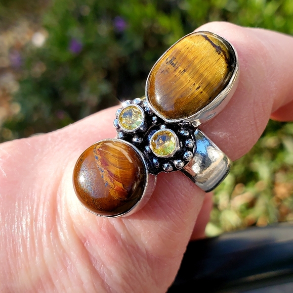 New Tiger Eye and Citrine 925 Silver Statement Ring. - Picture 9 of 16